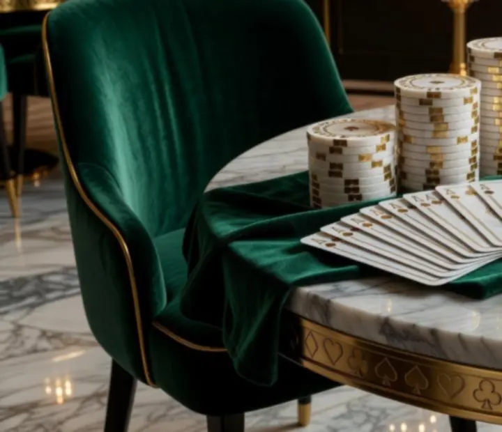 Refined casino-inspired interior details with playing chips and card motifs
