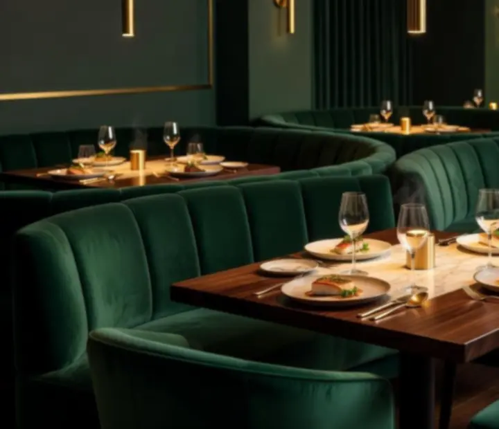 Cinematic view of Wonderstar s. r. o. with emerald velvet seating, cocktails and an elegant gaming table.