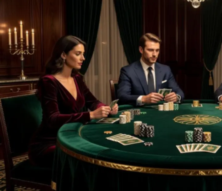 Elegant green velvet poker table with gold edges in a private room at Wonderstar s. r. o.