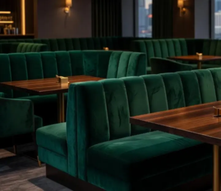Emerald green velvet dining room with gold accents at Wonderstar s. r. o.