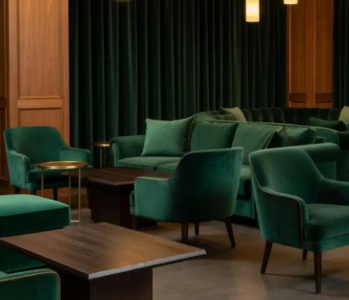 Emerald velvet lounge area with plush seating at Wonderstar s. r. o.