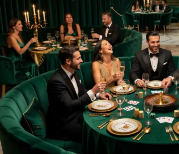 Private event in an emerald lounge with poker table and cocktails