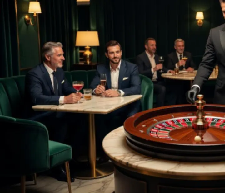 Roulette evening with guests gathered around a refined roulette table