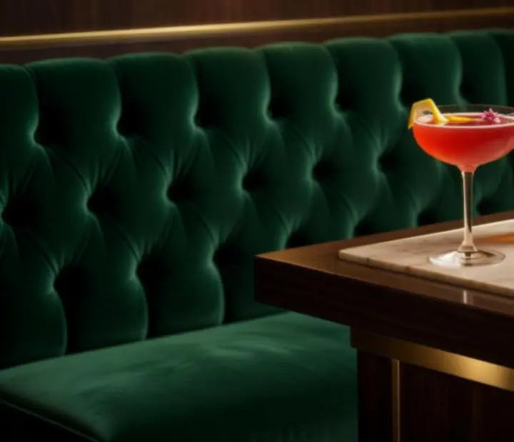 Signature cocktails arranged on a marble bar at Wonderstar s. r. o.
